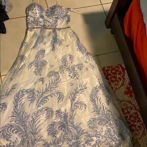 White and blue prom dress